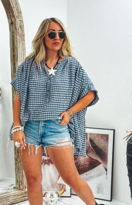 Blouse LIZY manches courtes bleu foncé