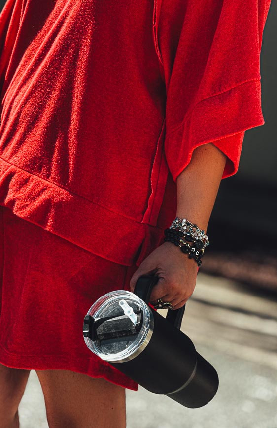 Red 3/4-sleeve DIEGO terry cloth t-shirt