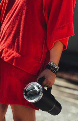 Red 3/4-sleeve DIEGO terry cloth t-shirt