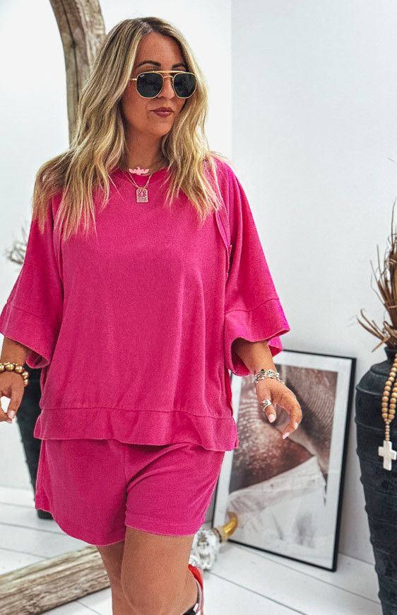 Fuchsia 3/4-sleeve DIEGO terry cloth t-shirt
