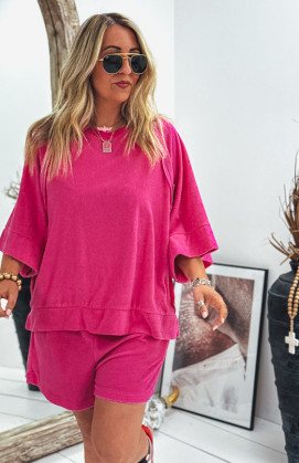 Fuchsia 3/4-sleeve DIEGO terry cloth t-shirt