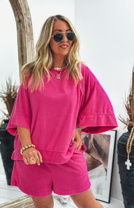 Fuchsia 3/4-sleeve DIEGO terry cloth t-shirt