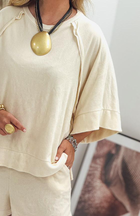 Light beige 3/4-sleeve DIEGO terry cloth t-shirt