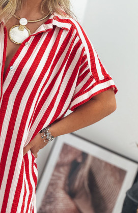 Robe INES longue manches courtes rouge
