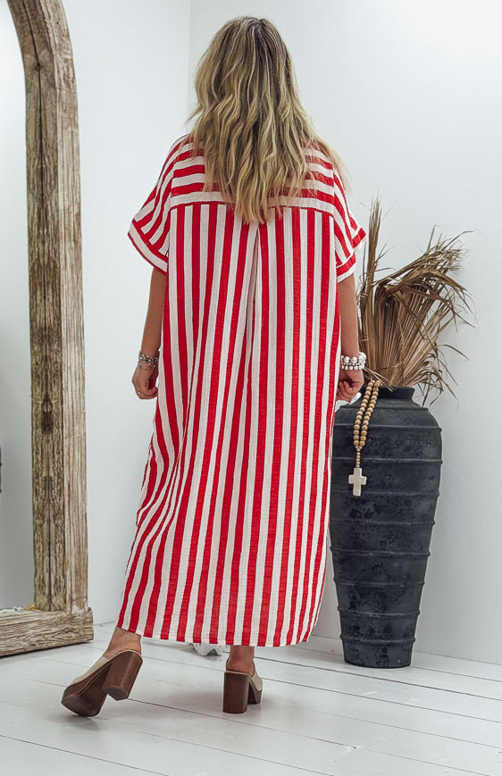 Robe INES longue manches courtes rouge
