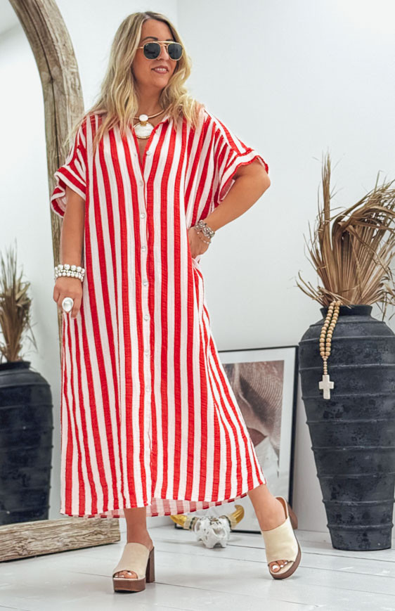 Robe INES longue manches courtes rouge