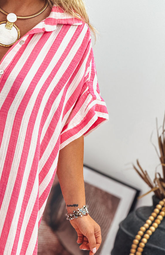 Robe INES longue manches courtes fuchsia
