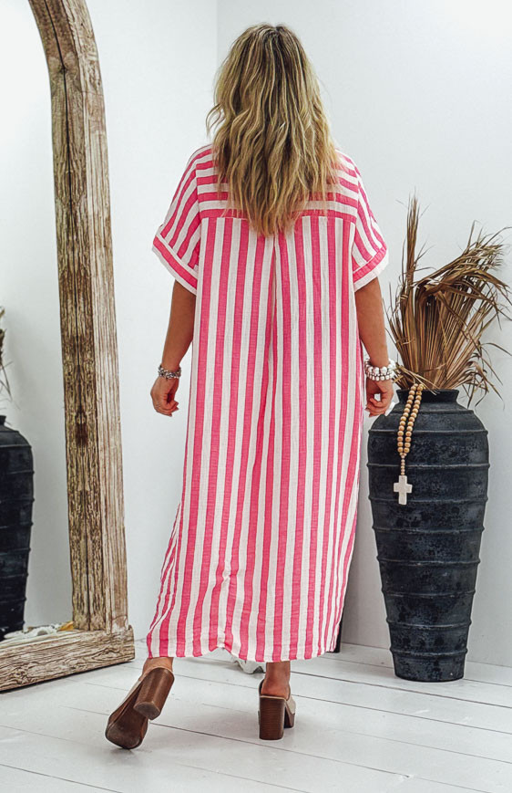 Robe INES longue manches courtes fuchsia