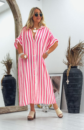 Robe INES longue manches courtes fuchsia