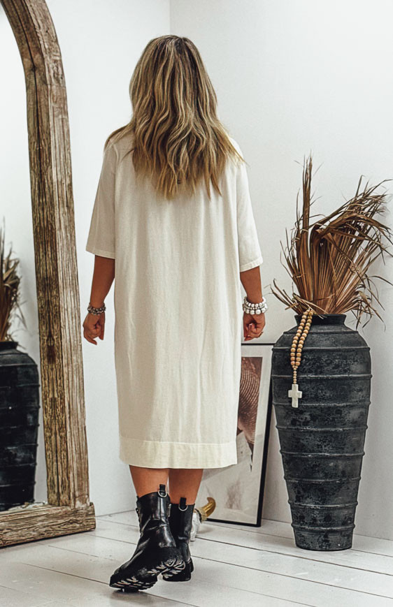Beige LUCILA short dress, short sleeves