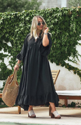 Black MELISSA 3/4 sleeves long dress