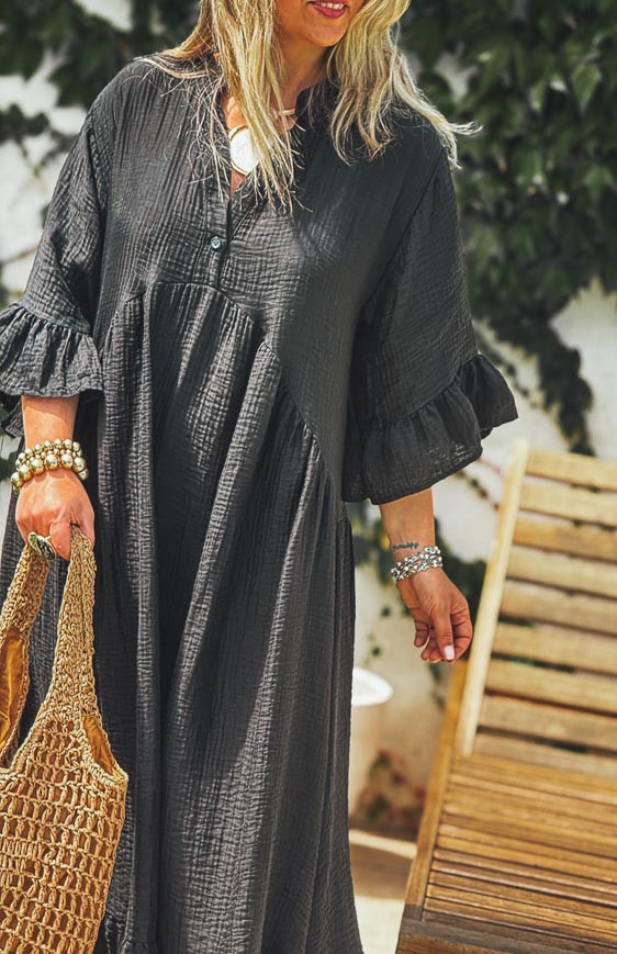 Black MELISSA 3/4 sleeves long dress