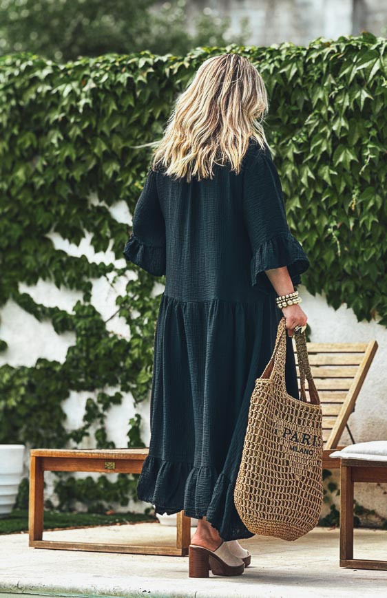 Black MELISSA 3/4 sleeves long dress