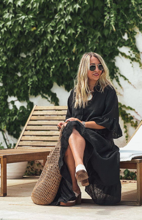 Black MELISSA 3/4 sleeves long dress
