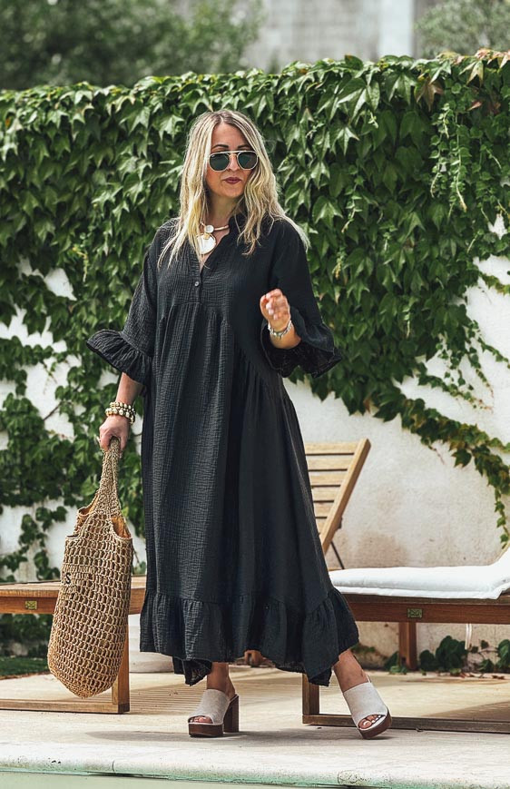 Black MELISSA 3/4 sleeves long dress