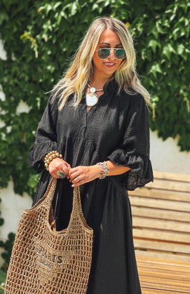 Black MELISSA 3/4 sleeves long dress