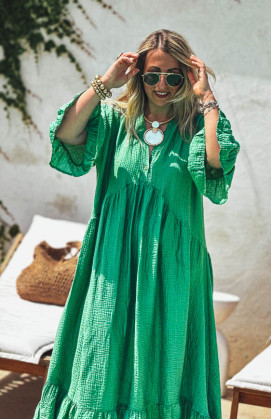 Robe MELISSA longue manches 3/4 verte