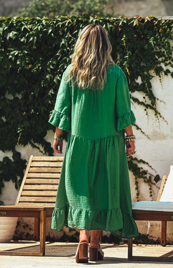 Robe MELISSA longue manches 3/4 verte