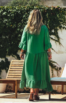 Robe MELISSA longue manches 3/4 verte