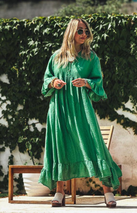 Robe MELISSA longue manches 3/4 verte