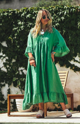 Robe MELISSA longue manches 3/4 verte