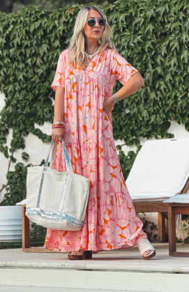 Robe MAGNOLIA longue manches courtes