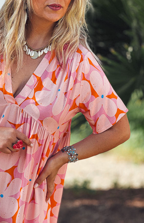 Robe MAGNOLIA longue manches courtes