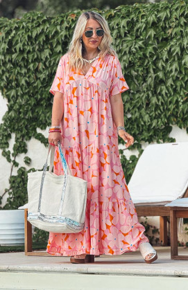 Robe MAGNOLIA longue manches courtes