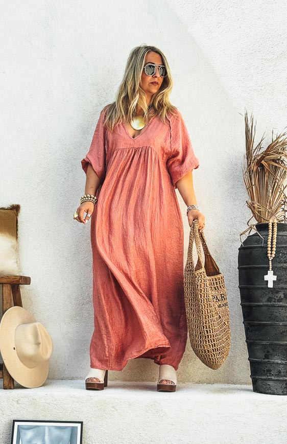 Robe ALIONA longue manches 3/4 vieux rose
