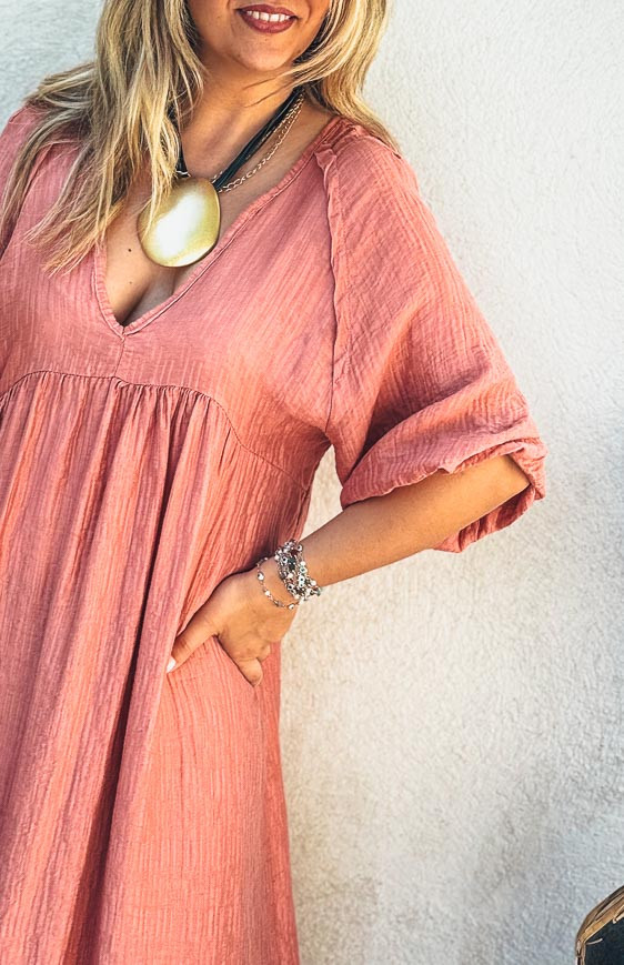 Old pink ALIONA 3/4 sleeves long dress