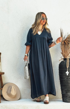 Dark blue ALIONA 3/4 sleeves long dress