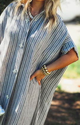 Grey VEDIA long dress, short sleeves