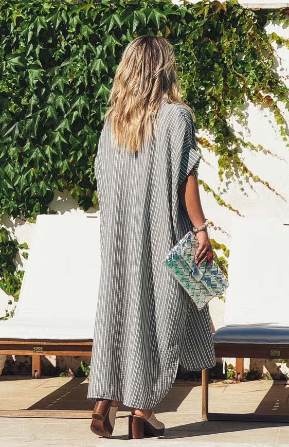 Robe VEDIA longue manches courtes grise