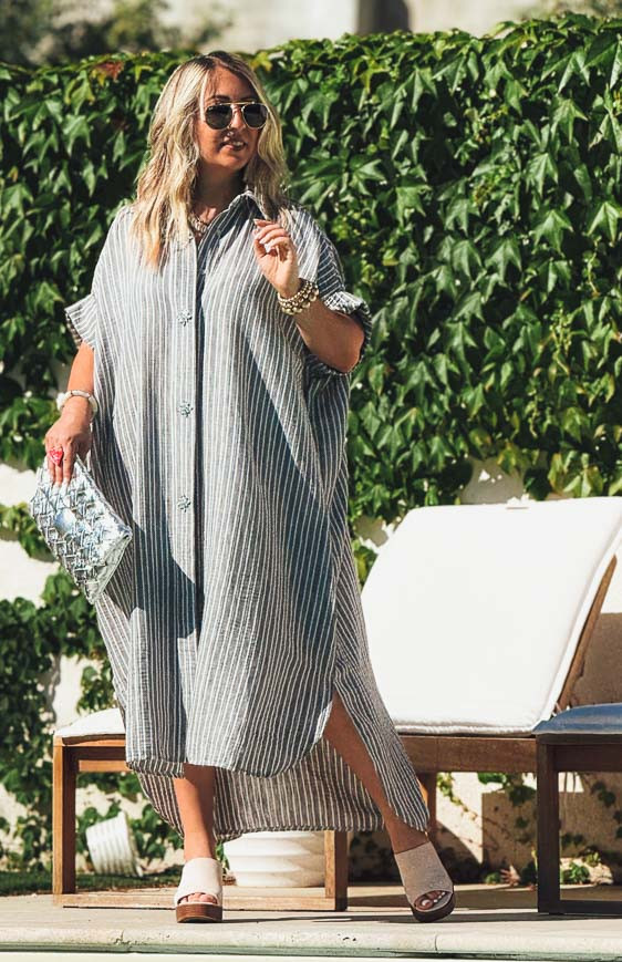 Grey VEDIA long dress, short sleeves