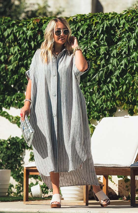 Robe VEDIA longue manches courtes grise