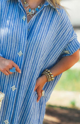 Blue VEDIA long dress, short sleeves