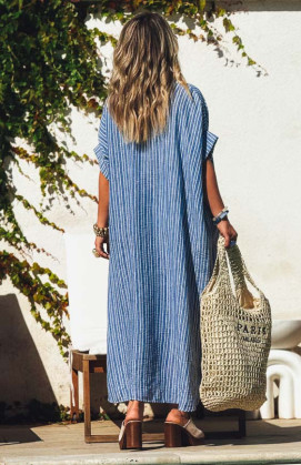 Robe VEDIA longue manches courtes bleue
