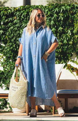 Blue VEDIA long dress, short sleeves