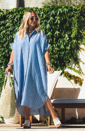 Blue VEDIA long dress, short sleeves