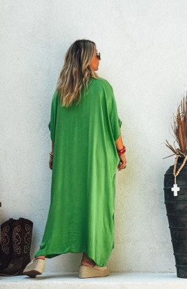 Robe SARAH longue manches courtes verte