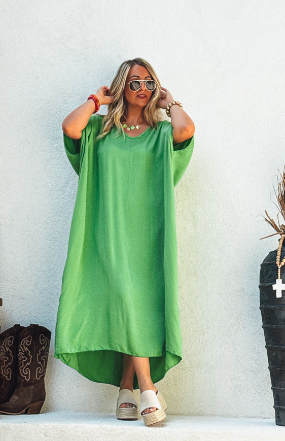 Robe SARAH longue manches courtes verte