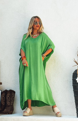 Robe SARAH longue manches courtes verte