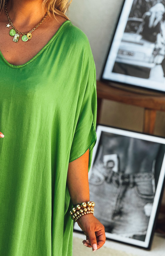 Robe SARAH longue manches courtes verte