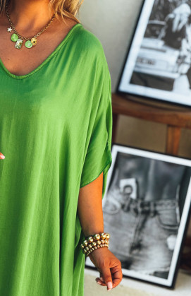 Robe SARAH longue manches courtes verte