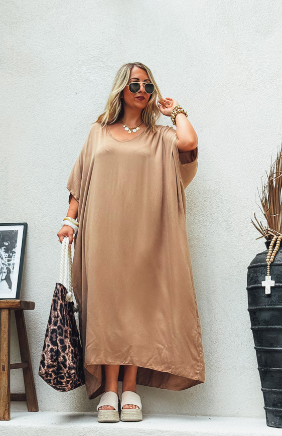 Robe SARAH longue manches courtes camel
