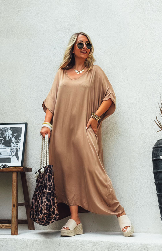 Robe SARAH longue manches courtes camel