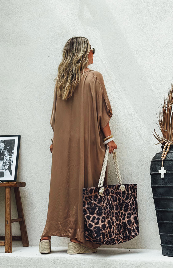 Robe SARAH longue manches courtes camel