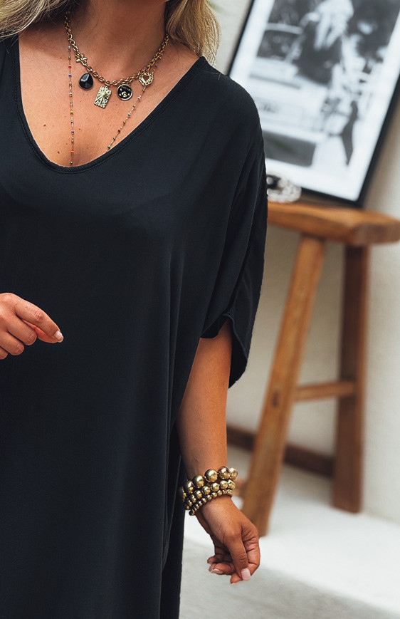 Robe SARAH longue manches courtes noire
