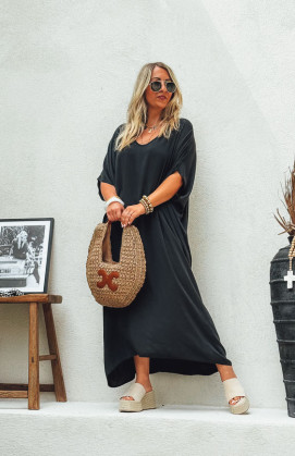 Robe SARAH longue manches courtes noire