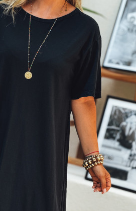 Robe VICKY longue manches courtes noire